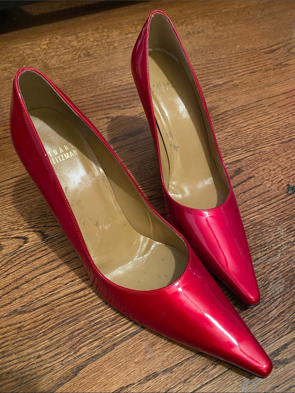 Stuart Weitzman Red Patent Leather Pointed-Toe Pumps